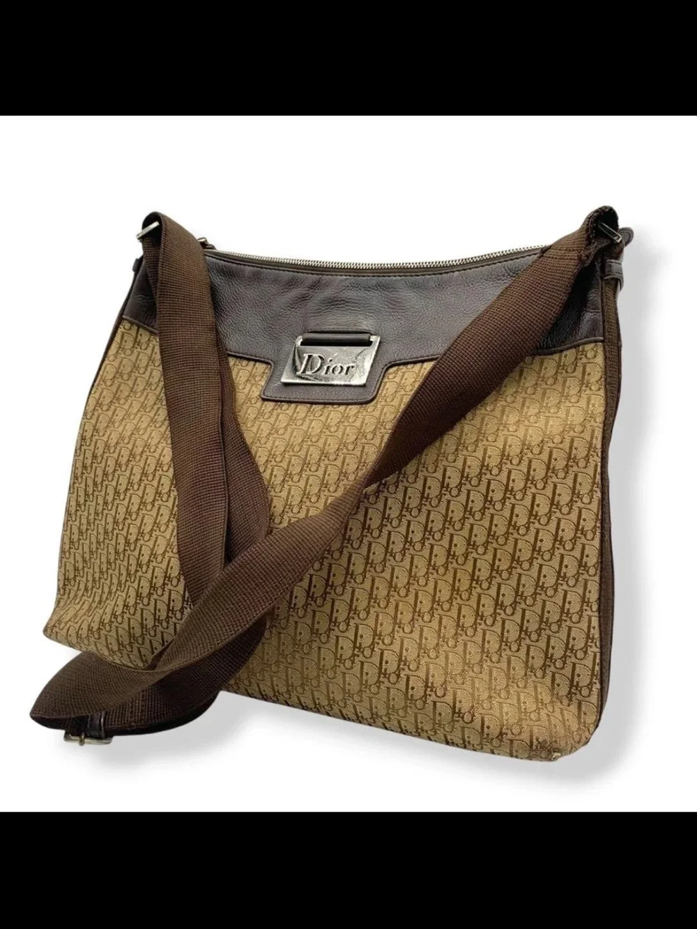 Dior Brown Monogram Canvas Crossbody with Dark Brown Trim